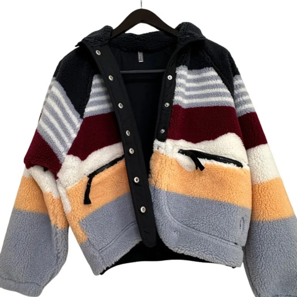 NWOT Free People Movement Hit The Slopes Printed Fleece Jacket - Striped Small